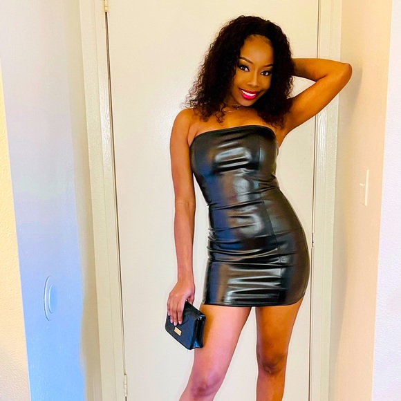 This Faux Leather mini dress is made just for you!!! Available in size small - Picture 1 of 2
